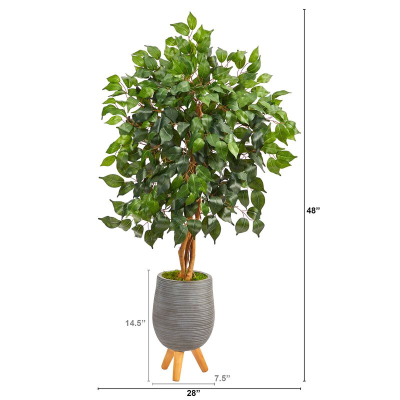 HomPlanti 4 Feet Ficus Artificial Tree in Gray Planter with Stand image number 2
