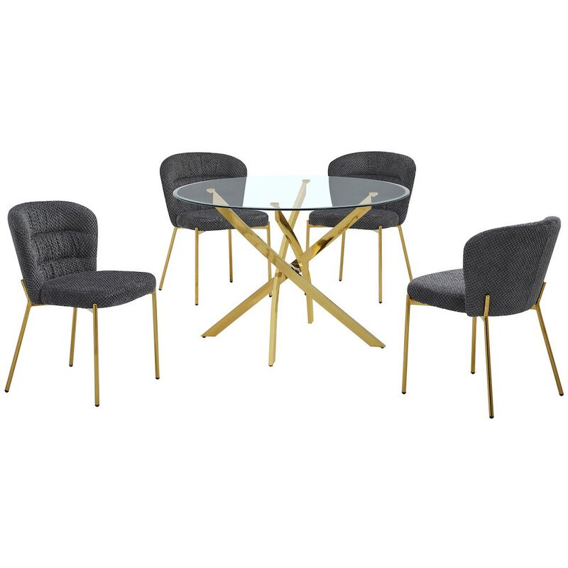 Best Quality Furniture Round Tempered Glass Dining Table With 4 Dark Grey Side Chairs