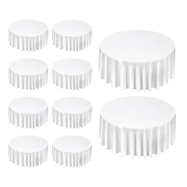 10 Piece Round Tablecloth Set, Stain Resistant Fabric Covers for Wedding and Formal Events-White