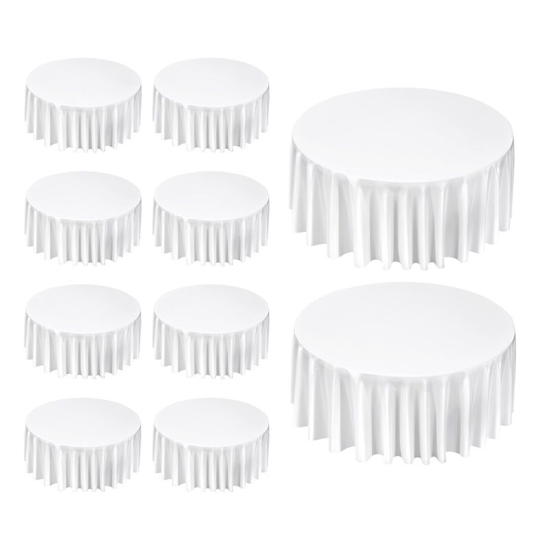 10 Piece Round Tablecloth Set, Stain Resistant Fabric Covers for Wedding and Formal Events-White image number 0