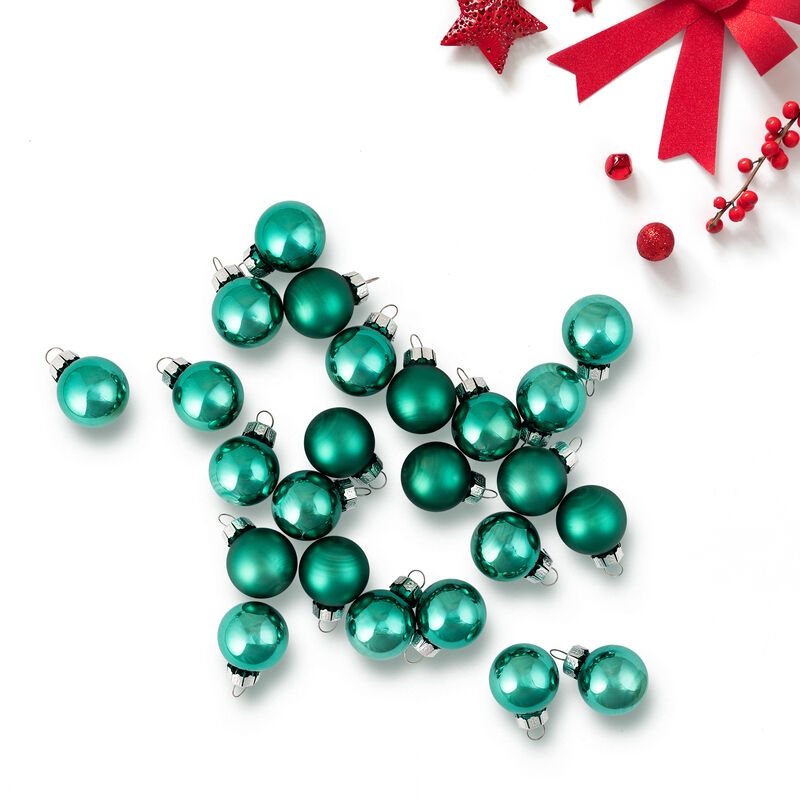 24ct Green 2-Finish Glass Christmas Ball Ornaments 1" (25mm) image number 6