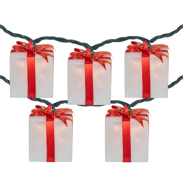 10-Count White and Red Christmas Present Light Set- 7.5ft  Green Wire