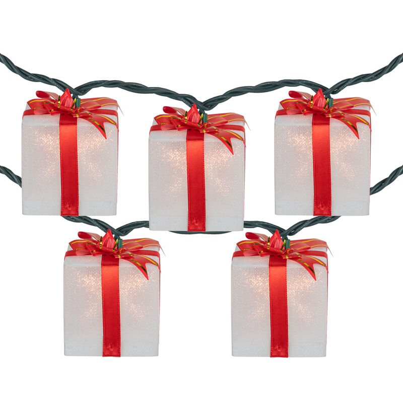 10-Count White and Red Christmas Present Light Set- 7.5ft  Green Wire image number 0