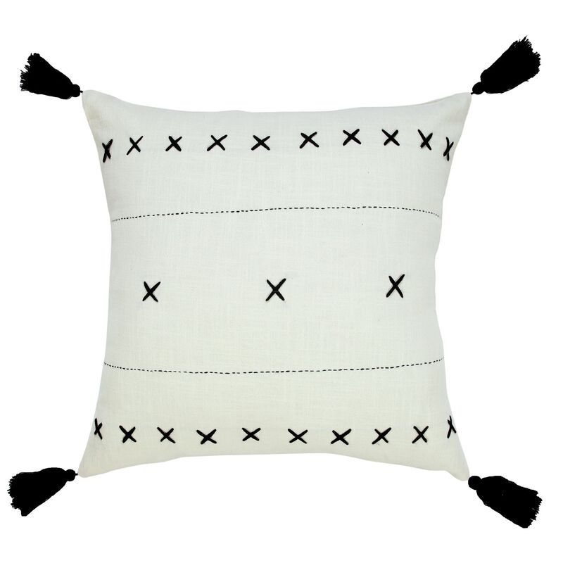 20" Black and White Geometric Embroidered Square Throw Pillow image number 0