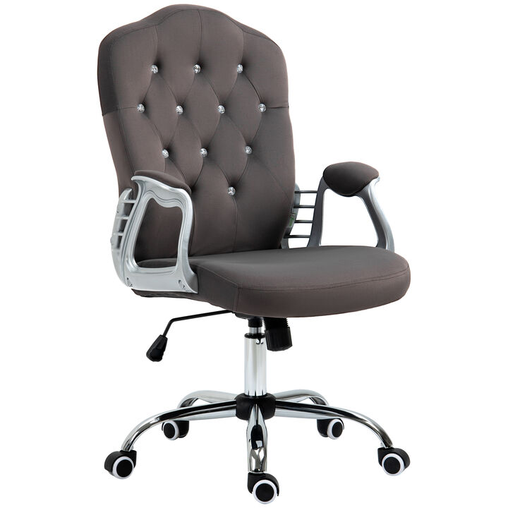 Vinsetto Home Office Chair, Velvet Computer Chair, Button Tufted Desk Chair with Swivel Wheels, Adjustable Height, and Tilt Function, Dark Gray