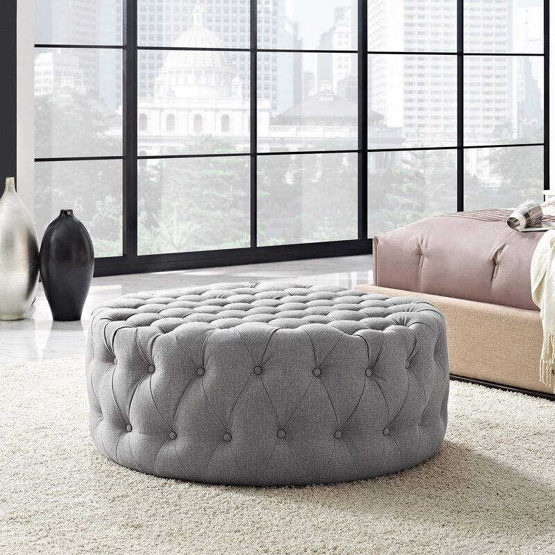 ModwayEEI-2225-LGRAmourFabric Upholstered Button-Tufted RoundOttomanLight Gray image number 1