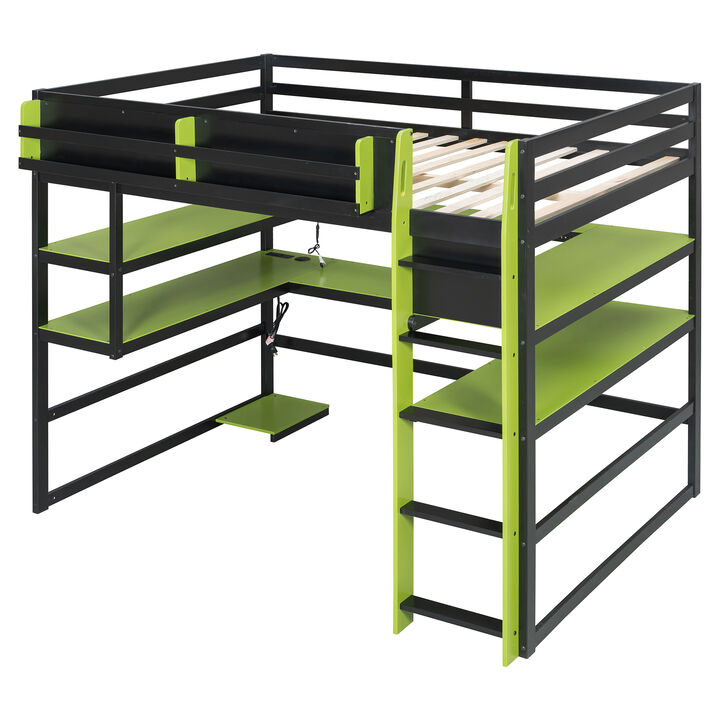 Merax Gaming Wood Loft Bed with RGB LED, USB Ports & Storage Rack