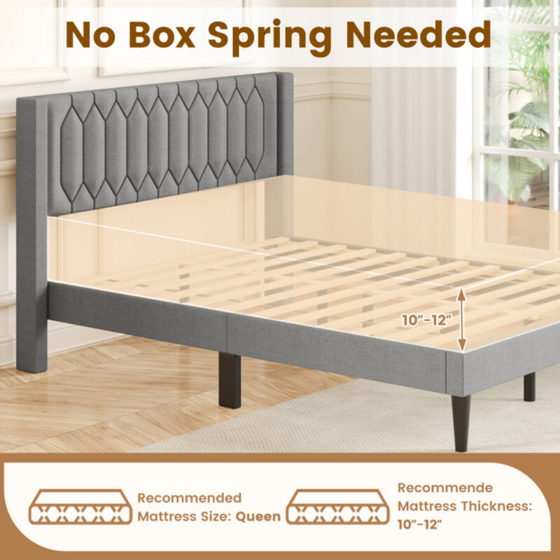 Upholstered Platform Bed Frame with Wingback Headboard and Wooden Slats image number 6