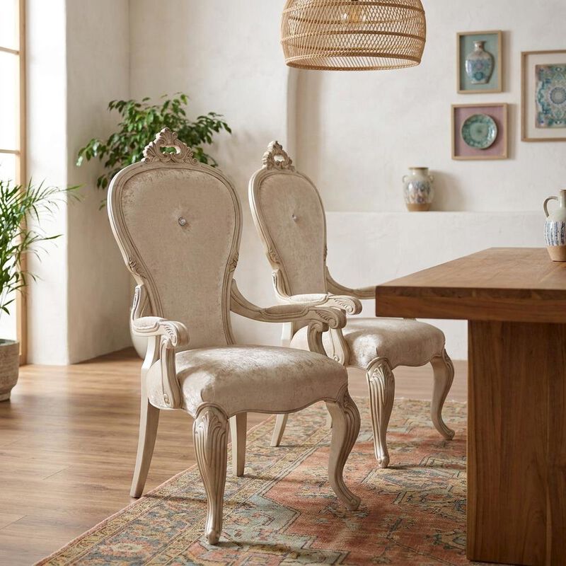 Starlight Canyon Home Champagne Velvet Dining Arm Chairs Set of 2 with Rubberwood Frame image number 5