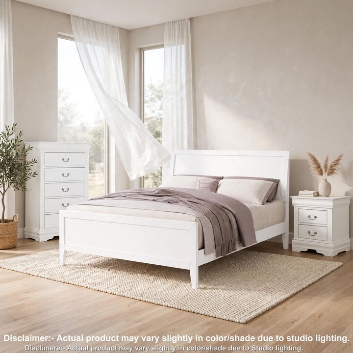 Ry Three Piece Full Size Bedroom Set, Sleek Modern Transitional Style, White