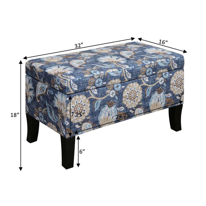 Convience Concept, Inc. Designs4Comfort Winslow Storage Ottoman, Indigo Flora Fabric