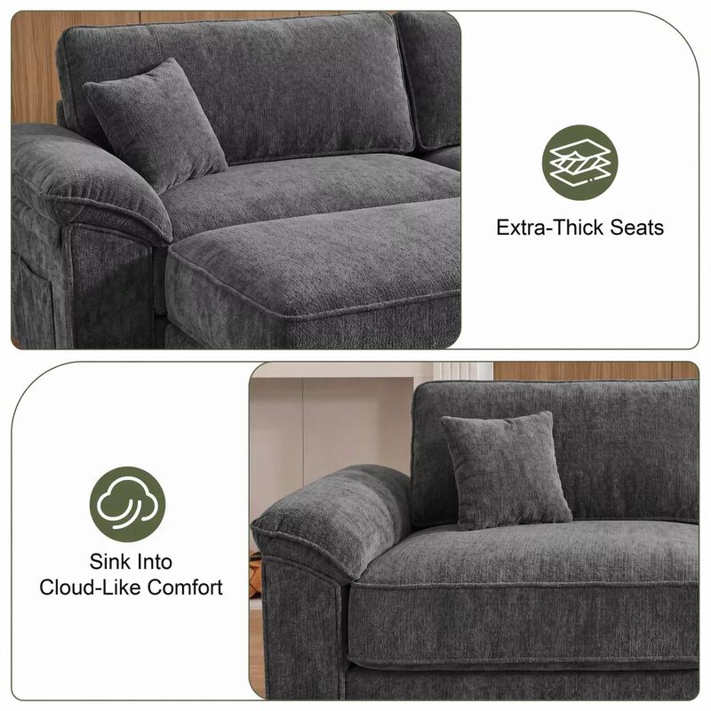 Vipbear 118" Modular L-Shaped Cloud Couch with Movable Ottoman, Chenille Sectional Sofa Living Room image number 2