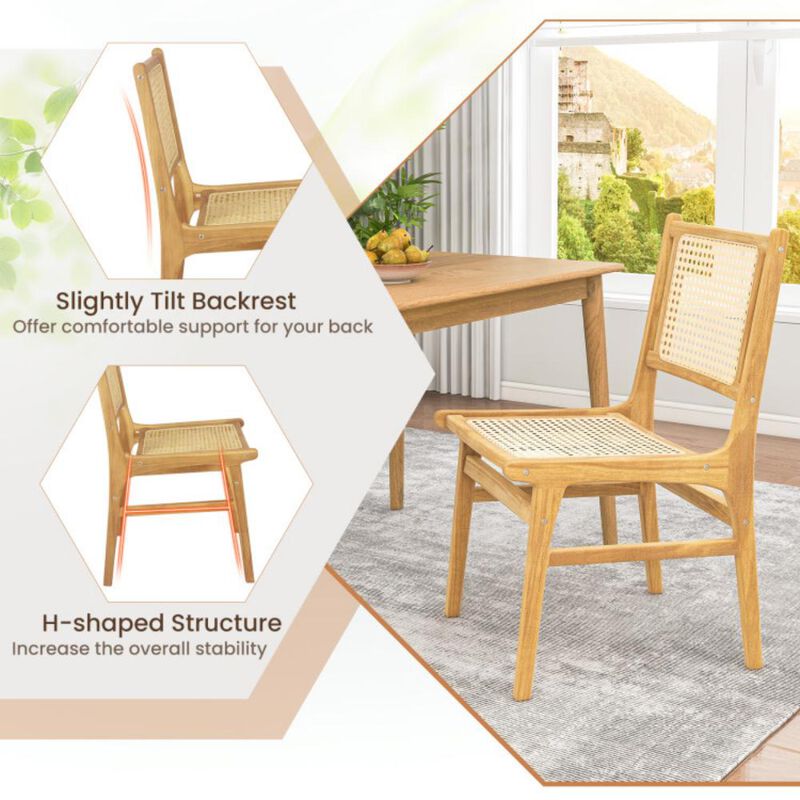 Hivvago Rattan Dining Chair with Natural Cane Woven Backrest and Teak Wood Frame