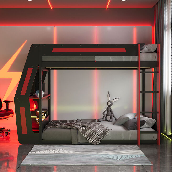 Merax Full Size Esports Gaming Loft Bed with Attached RGB Gaming Desk