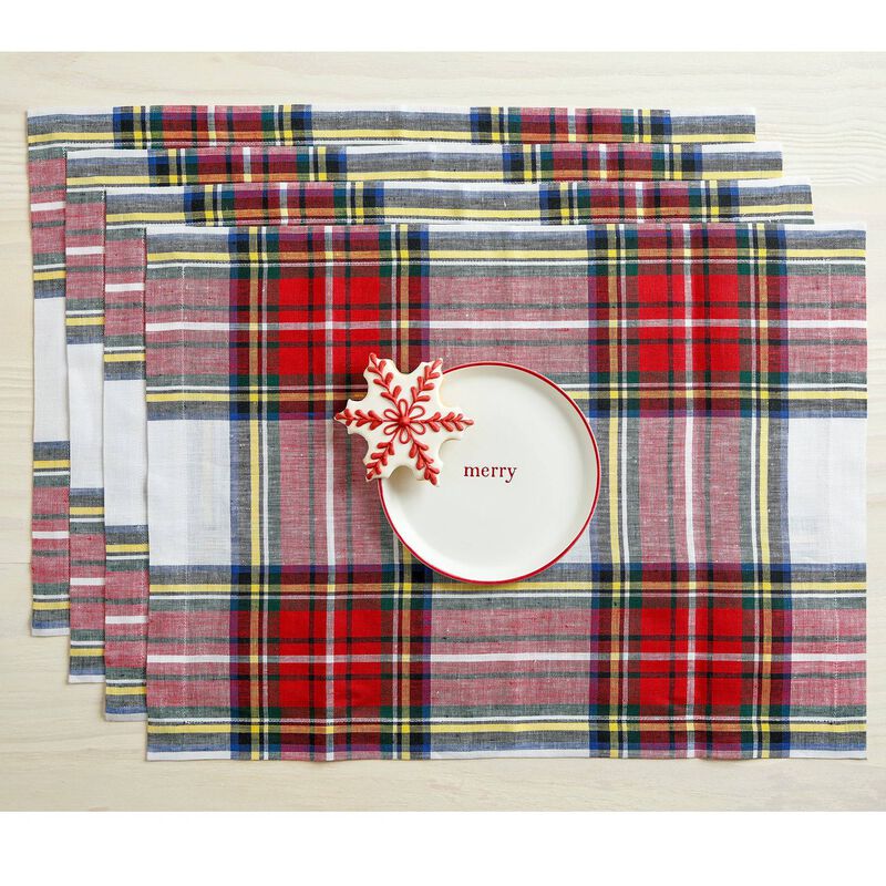 Christmas Linen Placemats 14 x 19 in Set of 4 - Stewart Plaid, Solino Home