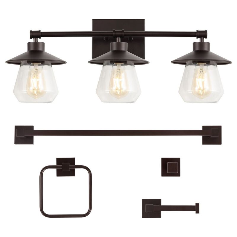 Avalon 26" 3-Light Farmhouse Cottage Vanity Light with Bathroom Hardware Accessory 5-Piece Set