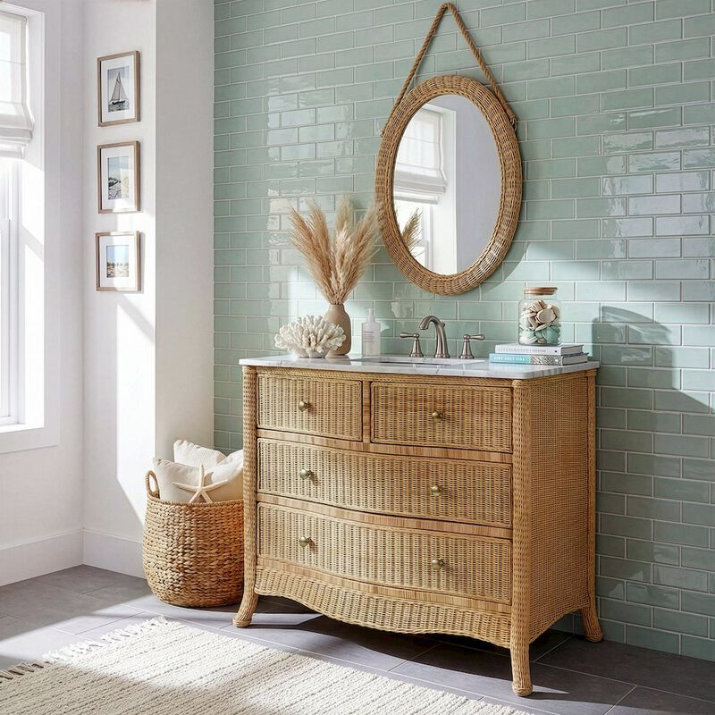 Butler Specialty McLean 42 in. W Marble Top and Rattan 2 Drawer Single Bathroom Vanity, image number 9
