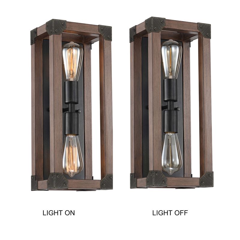 Elvia Pine Wood 2-Light Wall Sconce Antique Black Metal Finish image number 6