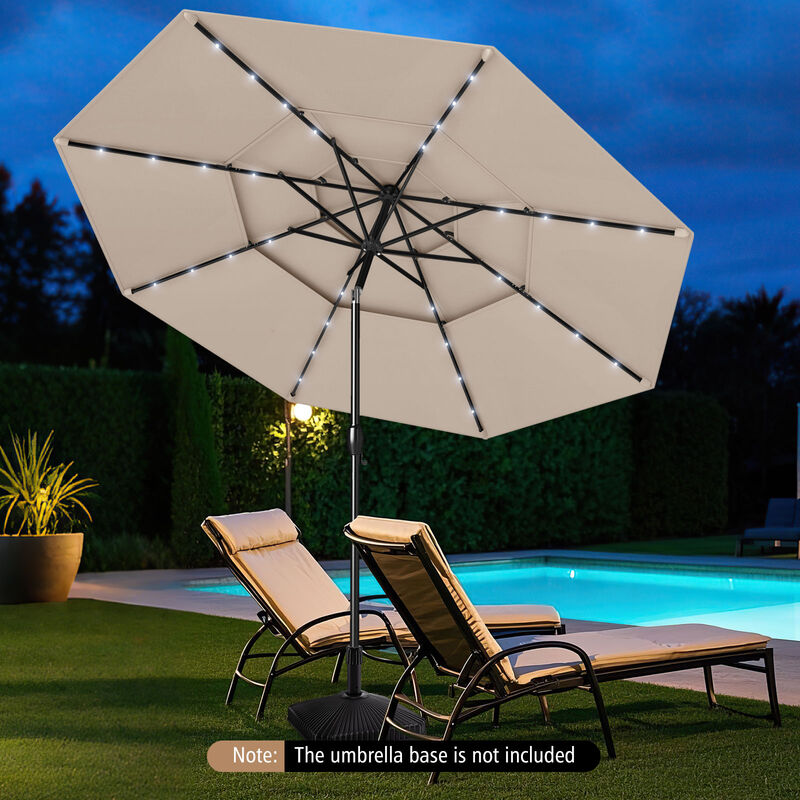 Solar Patio Umbrella with 32 LED Lights 3-Tier Vented Top