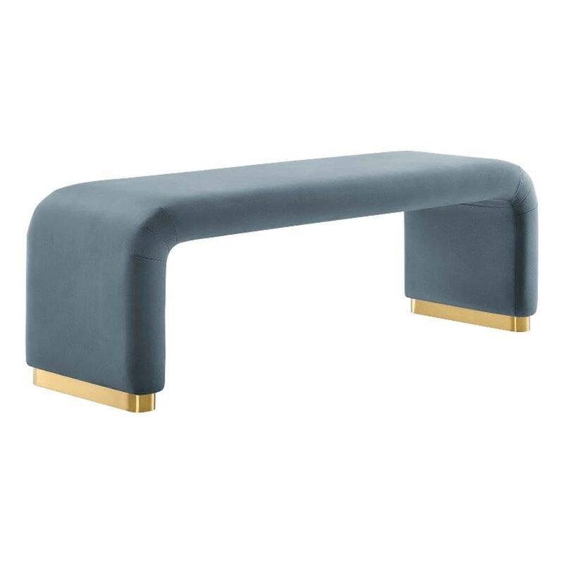 Modway EEI-6734-BRA-CAB Koda Performance Velvet Waterfall Long Bench, Brass Cadet Blue image number 0