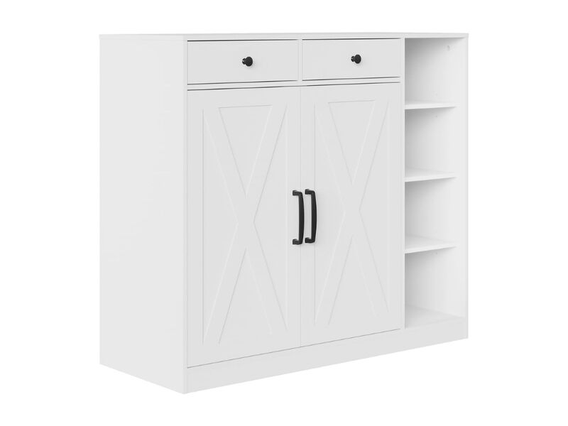 Entryway Shoe Storage Cabinet White 2 Barn Doors 2 Drawers image number 0