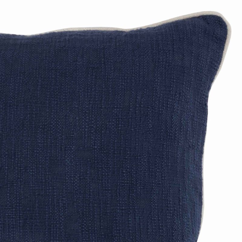 Textured Fabric Throw Pillow with Piped Edges, Navy Blue and Beige-Benzara