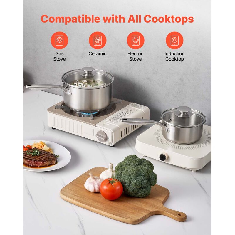 3 Piece Stainless Steel Saucepan Set with Glass Lids Nonstick Pots image number 4