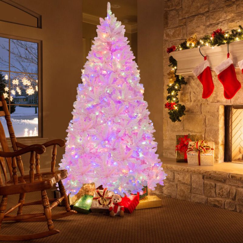 Hivvago 7 Feet Flocked Artificial Christmas Tree with 500 LED Lights and 1200 Branches