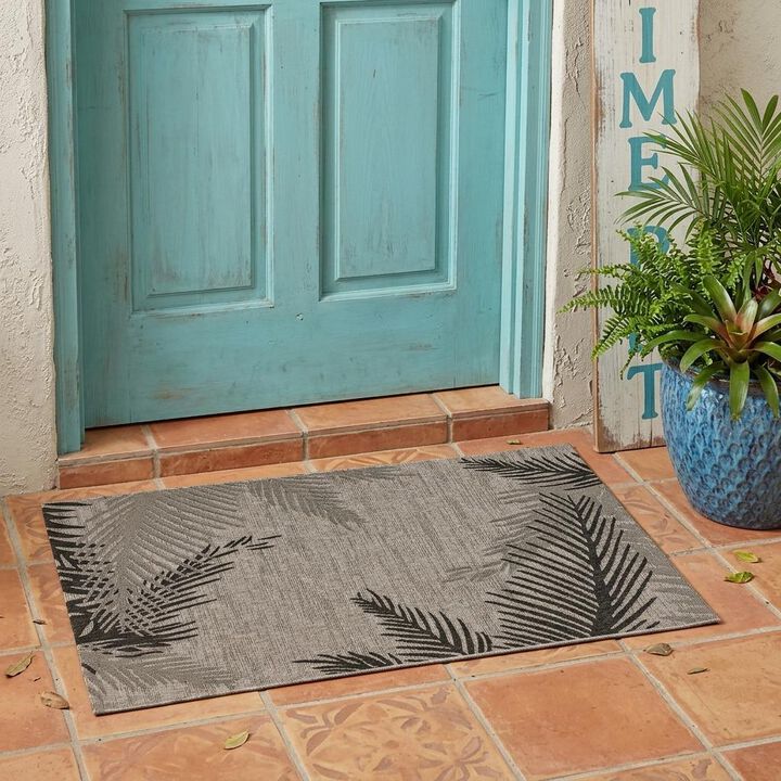 HomeRoots Palm Leaf Stain Resistant Indoor Outdoor Area Rug