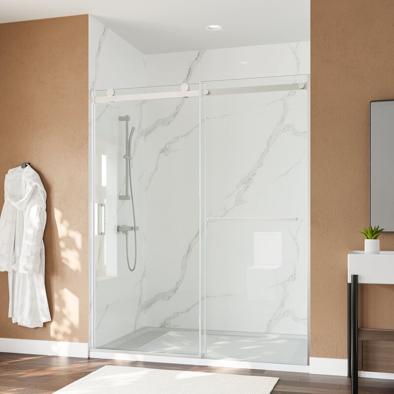 White Stainless Steel Shower Door with Top Impact Buffer and Rustproof 304 Track System