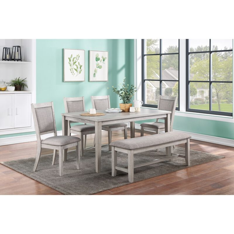 Contemporary Dining 6pc Set Table w 4x Side Chairs And Bench Natural Finish Padded Cushion Seats Chairs Rectangular Dining Table Dining Room Furniture
