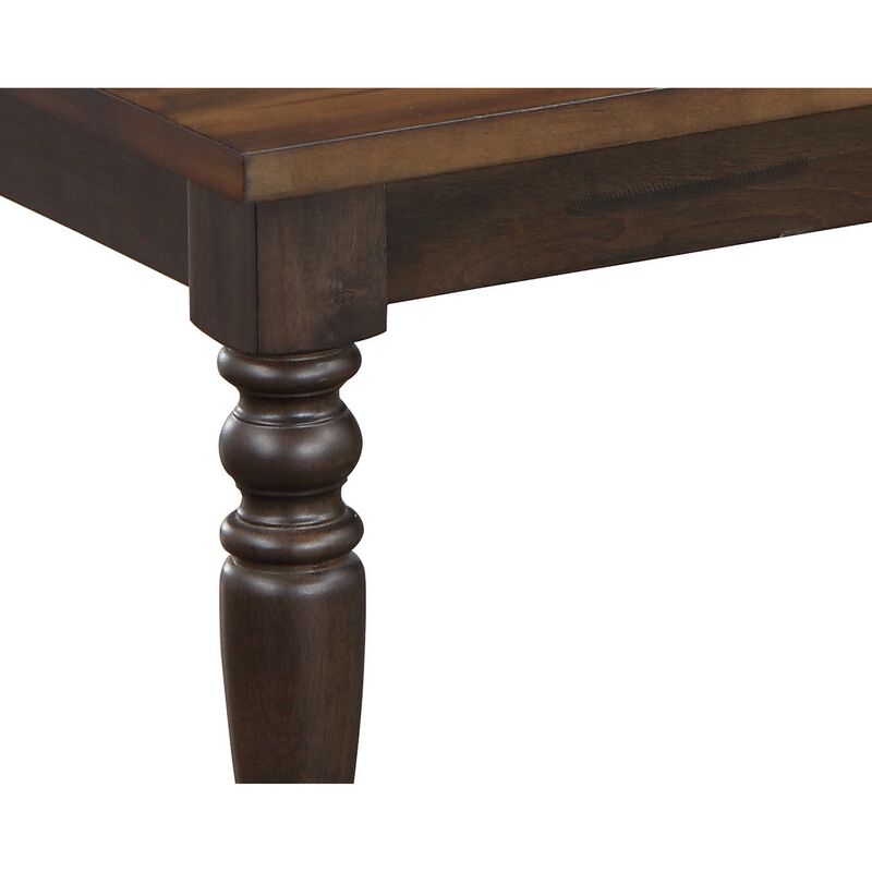 May 48 Inch Two Tone Dining Bench, Turned Legs, Rich Brown Wood Finish - Benzara