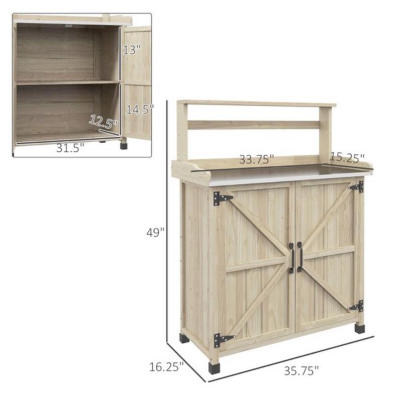Potting Bench with Storage Cabinet Gardening Table with Shelves & Drawers for Outdoor & Indoor Use