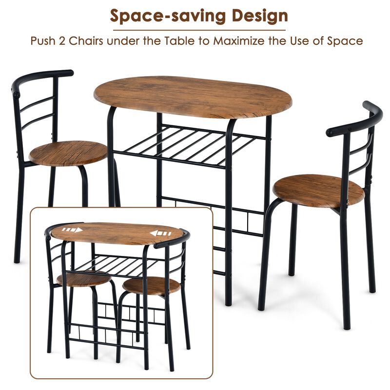 3 Pieces Home Kitchen Bistro Pub Dining Table 2 Chairs Set