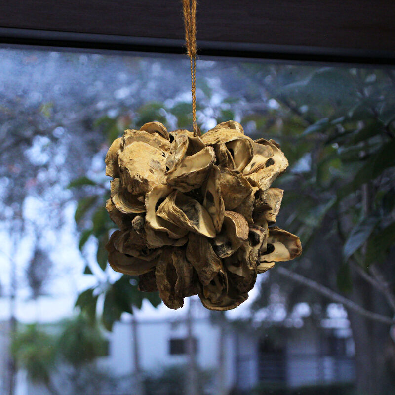 Handcrafted Hanging Coastal 9-Inch Oyster Shell Sphere - Home Beach Ornament image number 4