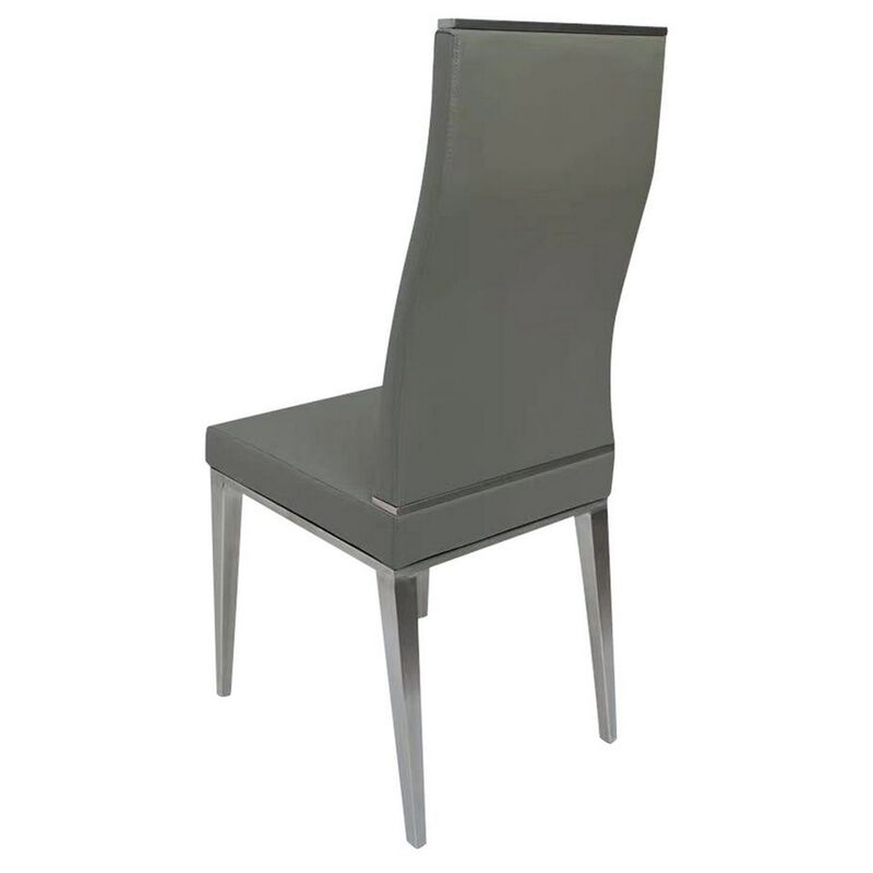 Bea 20 Inch Dining Chair, Set of 4, Steel Base, Faux Leather, Light Gray - Benzara