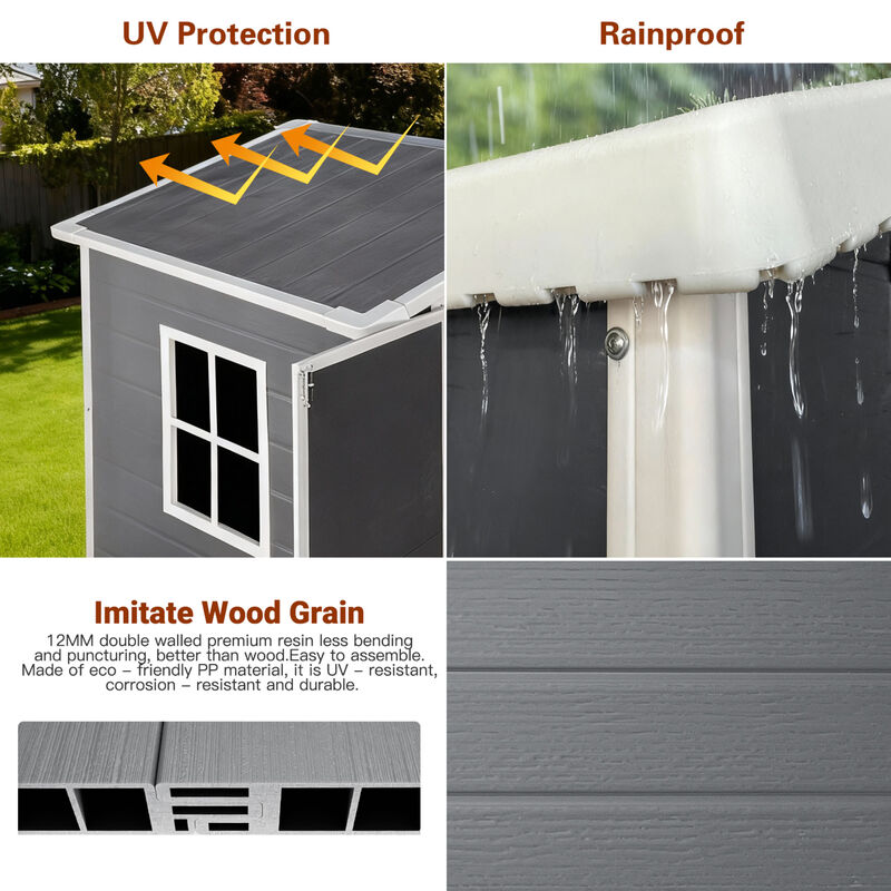 WOW PIONEER Spacious Weather-Resistant Outdoor Storage Shed with Lockable Doors, Built-In Floor, Ventilation Ports and Side Windows image number 4