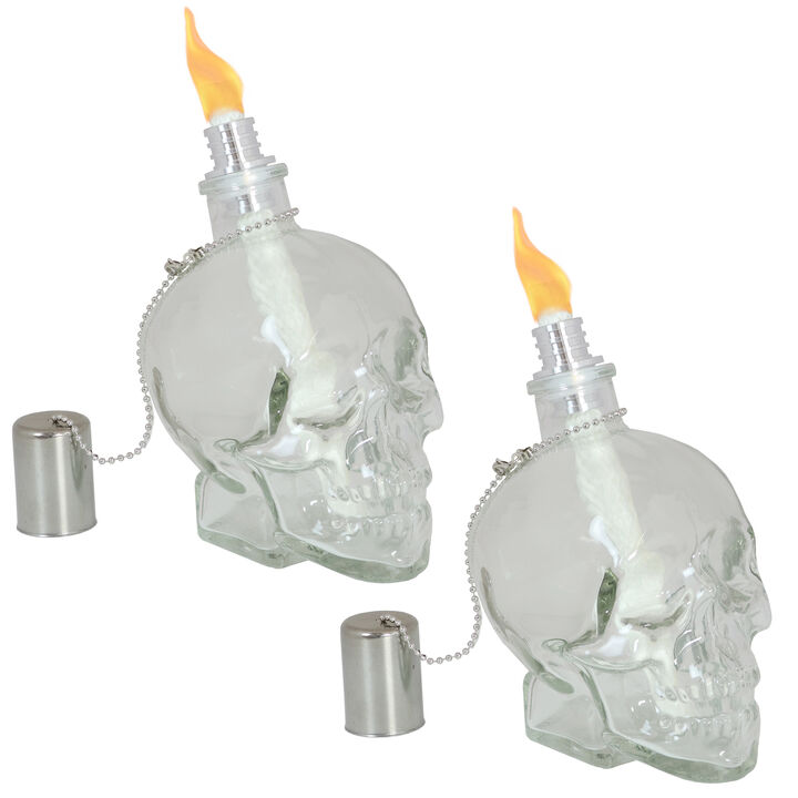 Sunnydaze Set of 2 Grinning Skull Glass Tabletop Torches