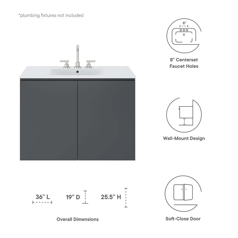 Modway Gray and White Bryn Wall-Mount Bathroom Vanity EEI-5779-GRY-WHI image number 7