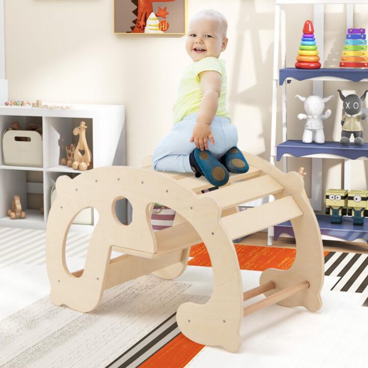 Hivvago 2-in-1 Rocking Horse Arch for Kids Montessori Climbing Toys with Arch Climber