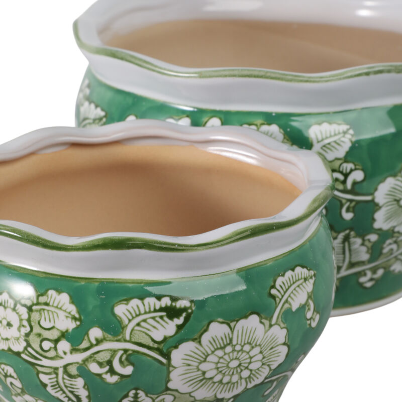 S/2 6/8" Floral Chinoiserie Planters, Green image number 4