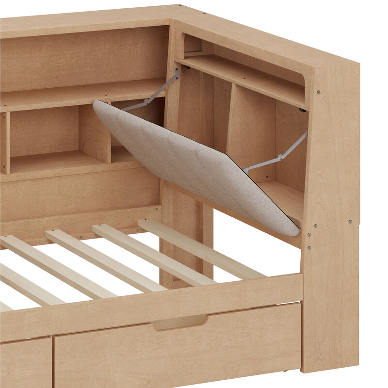 Merax L-shaped Wooden Daybed with Desk and Storage Bookcase