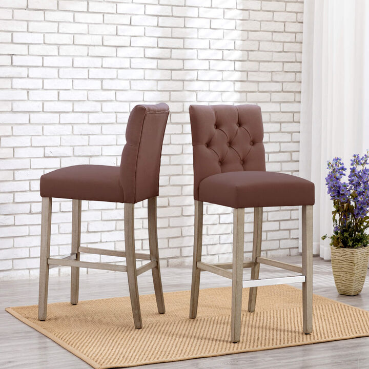 WestinTrends 29" Linen Fabric Tufted Upholstered Bar Stool (Set of 2), Antique Grey