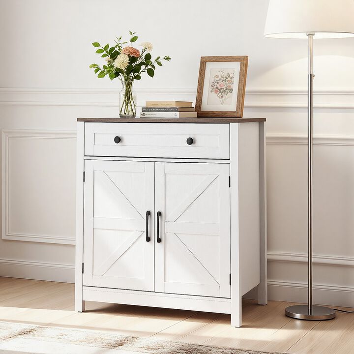 Coffee Bar Cabinet with Drawer and Barn Doors for Kitchen Entryway