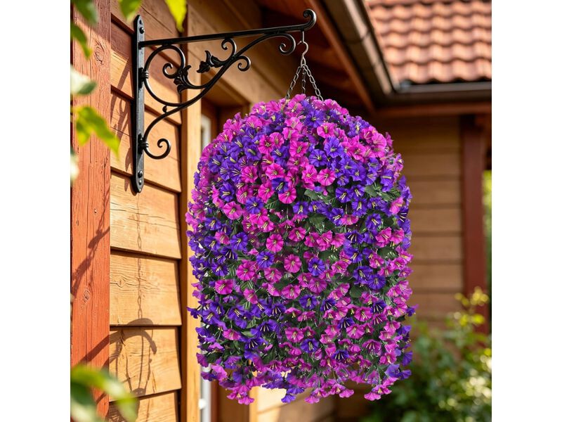 Purple Artificial Hanging Morning Glory Flowers UV Resistant Outdoor Garden image number 1