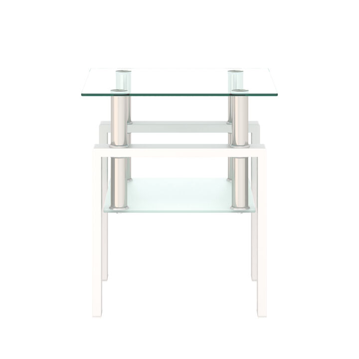 1-Piece Modern Tempered Glass Tea Table Coffee Table End Table, Square Table for Living Room