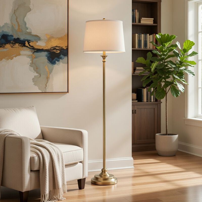 Floor Lamp with Light Gray Hardback Linen Shade, 61 Inch Antique Brass image number 8
