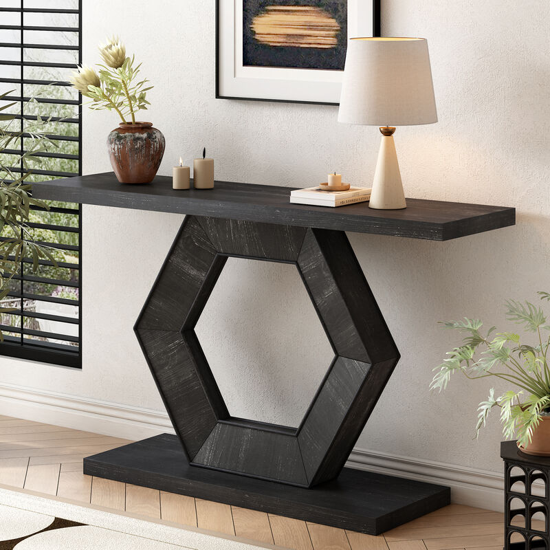 Merax Modern Entryway Table with Hollow Hexagon Leg Structure