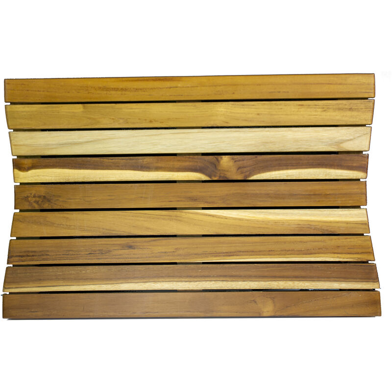 The EcoDecors Eleganto 23" x 15" Slatted Solid Teak Bath Floor Mat in EarthyTeak Finish image number 0