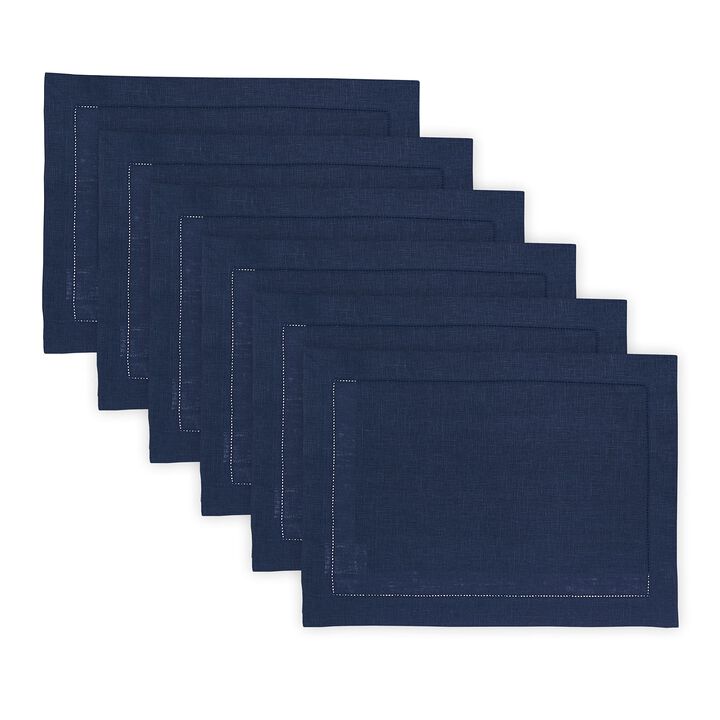 Solino Home 100% Pure Linen Placemats 14 x 19 Inch Set of 6 - Classic Hemstitch